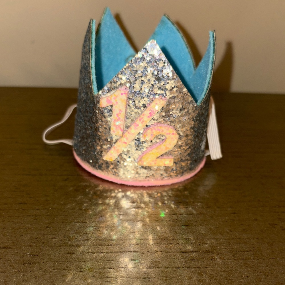 Glitter 1/2 Birthday Crown Hat in Blue and Pink